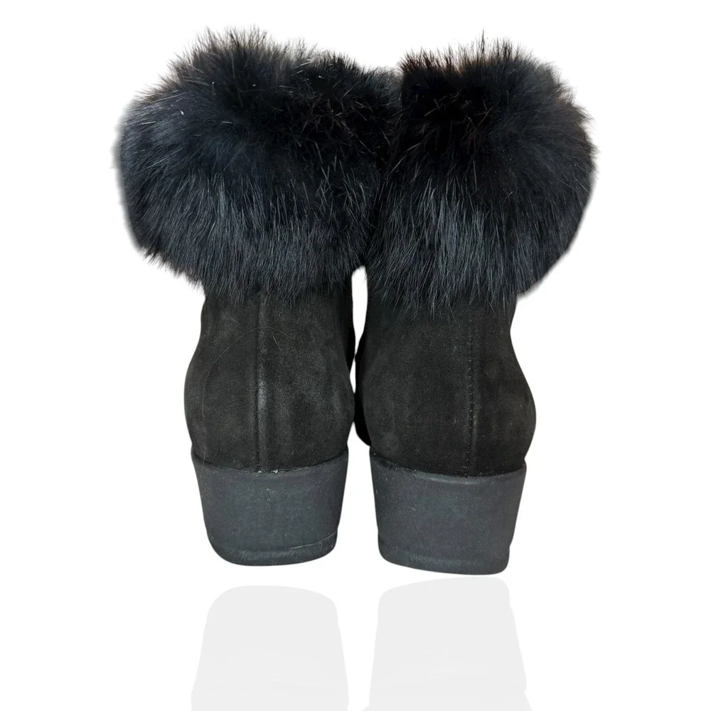 La Canadienne Black Suede Leather Real Fur Trim‎ Wedge Boots Size 6 $685 Canada